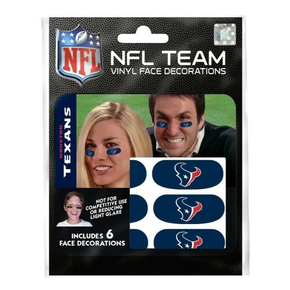 Houston Texans NFL Vinyl Face Decorations 6 Pack Eye Black Strip - CLOSEOUT
